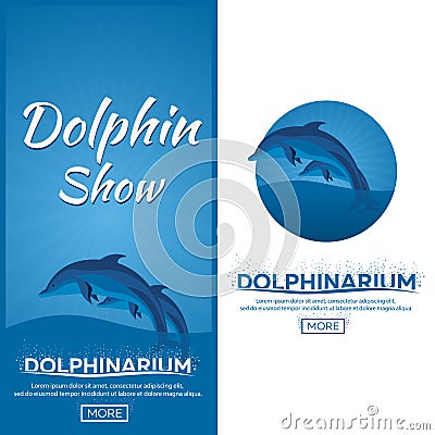 Dolphinarium. Dolphin show. Banner. Ticket. Vector flat illustration. Cartoon Illustration