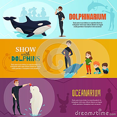 Dolphinarium Show Banners Set Vector Illustration