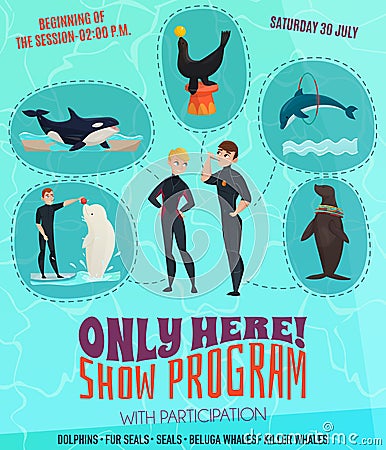 Dolphinarium Show Program Poster Vector Illustration