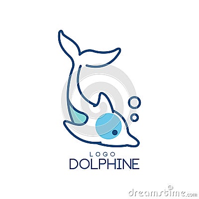 Dolphine logo design, abstract emblem with diving dolphin vector Illustration on a white background Vector Illustration