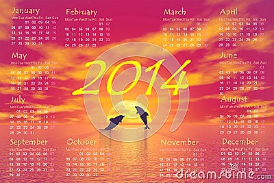 Dolphins 2014 calendar - 3D render Stock Photo
