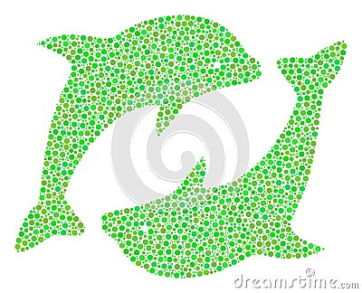 Dolphins Collage of Dots Cartoon Illustration
