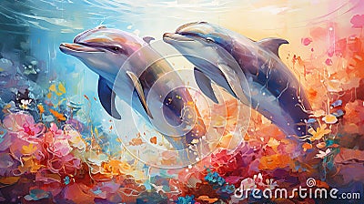 Dolphins Dancing in the Deep Abyss Stock Photo