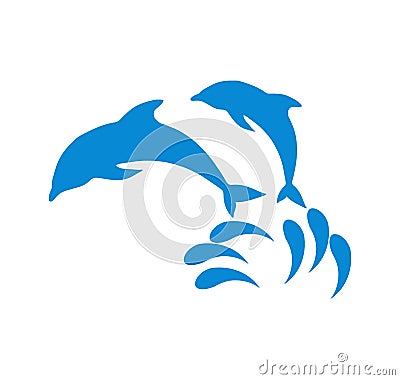 Dolphins jumping out of water on white Vector Illustration