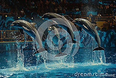 dolphins performing show at the circus,dolphinarium Stock Photo
