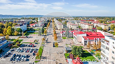 Top view of the historic center of Dolyna, Ukraine Editorial Stock Photo