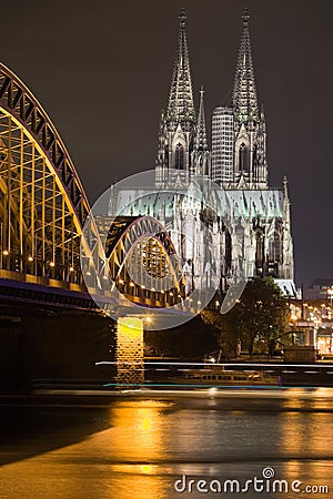 Dom in Cologne at night lighting Stock Photo