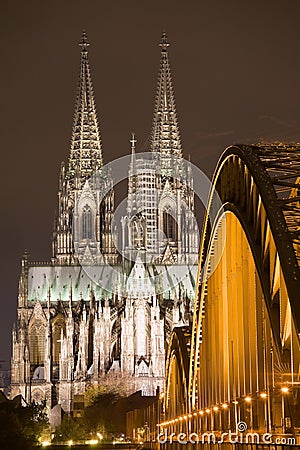 Dom in Cologne at night lighting Stock Photo