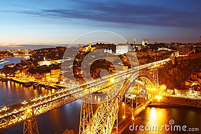 Dom Luis Bridge and Porto old town, Portugal Stock Photo