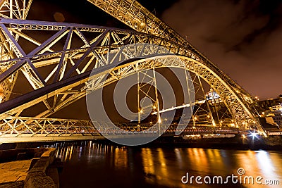 The Dom Luis I Bridge at night, Porto, Portugal Stock Photo