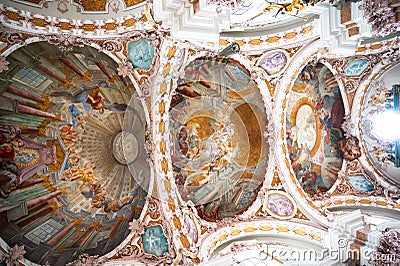 Beautiful frescos painted by Cosmas Damian Asam in Innsbruck cathedral Stock Photo