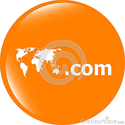 Domain COM sign icon. Top-level internet domain symbol with world map Stock Photo