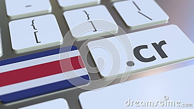 Domain .cr and flag of Costa Rica on the buttons on the computer keyboard. National internet related 3D rendering Stock Photo