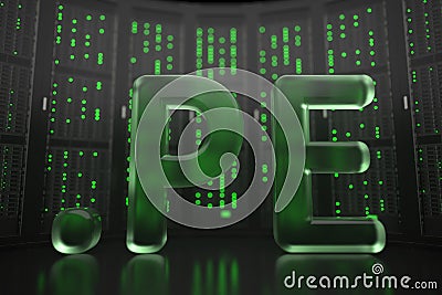 Peruvian domain .pe on server room background. Internet in Peru related conceptual 3D rendering Stock Photo
