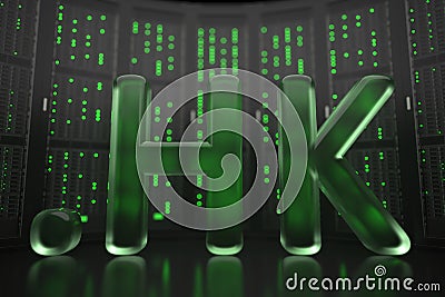 Domain .hk on server room background. Internet in Hong Kong related conceptual 3D rendering Stock Photo