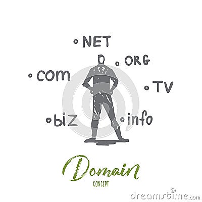 Domain, internet, name, web, hosting concept. Hand drawn isolated vector. Vector Illustration