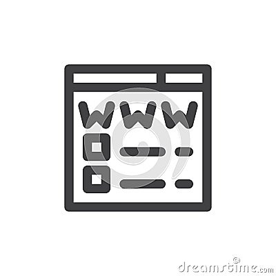 Domain registration line icon, outline vector sign, linear style pictogram isolated on white. Vector Illustration