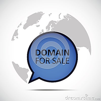 Domain for sale blue speach bubble globe Vector Illustration