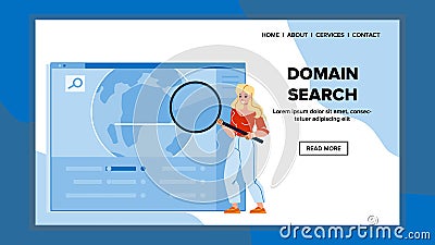 Domain Search Young Woman In Internet Space Vector Vector Illustration