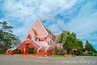 Domaine de Marie Mai Anh pink church right side view Da Lat, Vietnam Stock Photo