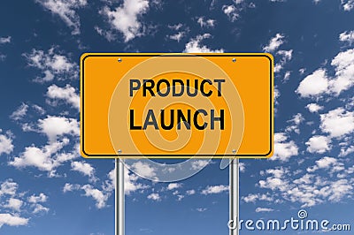 Product launch sign Stock Photo