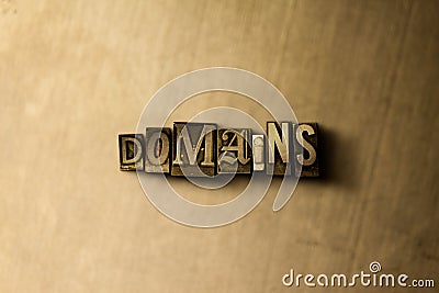 DOMAINS - close-up of grungy vintage typeset word on metal backdrop Stock Photo