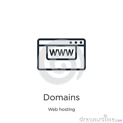Domains icon. Thin linear domains outline icon isolated on white background from web hosting collection. Line vector sign, symbol Vector Illustration