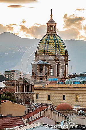 The dome of the baroque Church of Saint Joseph of the Theatine Fathers, Chiesa di San Giuseppe dei Padri Teatini, in Palermo Stock Photo
