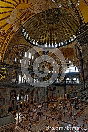 Dome and crowds in Hagia Sophia, Istanbul, Turkey Editorial Stock Photo