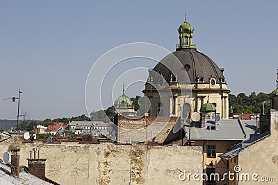 Dome of the Dominican Cathedral in Lviv Stock Photo