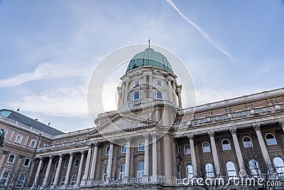 Dome facade of national gallery at Buda Palace in Budapest winter morning Stock Photo