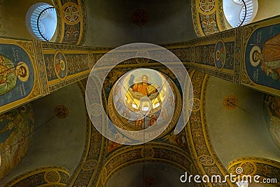 The dome interior of the Memorial Temple of the Birth of Christ Shipka Memorial Church or Shipka Monastery Editorial Stock Photo