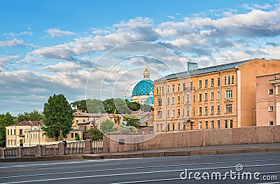 The dome of Izmaylovsky Cathedral and the sphinx Stock Photo