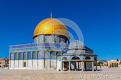 Dome of the Rock Islamic monument and Dome of the Chain shrine on Temple Mount of Jerusalem Old City, Israel Editorial Stock Photo