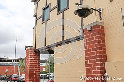 A dome security camera and surveillance system installed in a pu Stock Photo