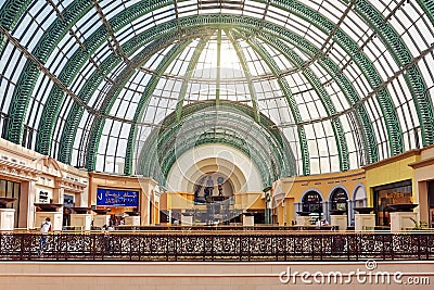 The dome, shops and interior view of Mall of the Emirates in Dubai Editorial Stock Photo