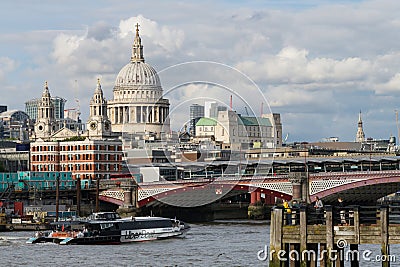 Dome of St Paul's Cathedral rises over congested London scene with River Thames Editorial Stock Photo