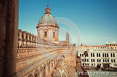 Dome of the 18th century catholic Palermo Cathedral, presence of different styles of architecture Editorial Stock Photo