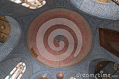 Ornate domed ceiling of the Baghdad Kiosk at Topkapi Palace Istanbul Turkey Editorial Stock Photo