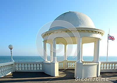 Domed shelter and British flag. Bexhill, Sussex, UK Editorial Stock Photo