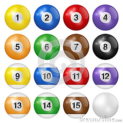 Billiard balls isolated on white background. High quality, photorealistic vector illustration. Vector Illustration