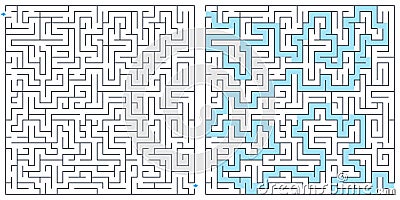 Labyrinth, maze with solution vector illustration. Square maze. High quality vector. Vector Illustration