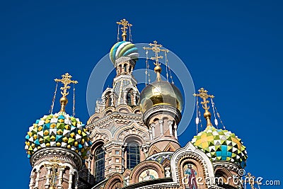 Domes of the Church of the Savior on Blood in St Petersburg Stock Photo