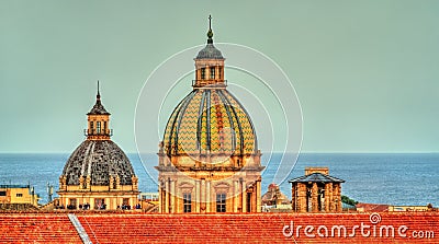 The domes of San Giuseppe dei Teatini and Santa Caterina Churches in Palermo, the capital of Sicily - Italy Stock Photo