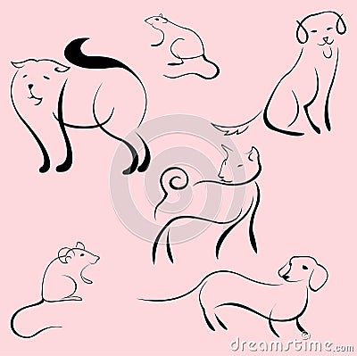 Domestic Animals Design Set Vector Illustration
