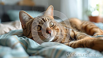 Cat Sleeping on Bed With Eyes Closed Stock Photo