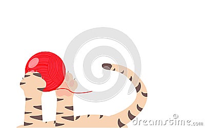 The domestic cat is played with a ball of thread. Vector Illustration