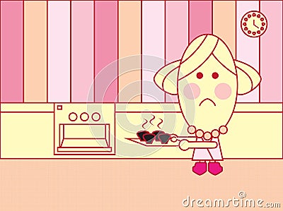 Domestic Disaster Burnt Muffins Illustration Vector Illustration