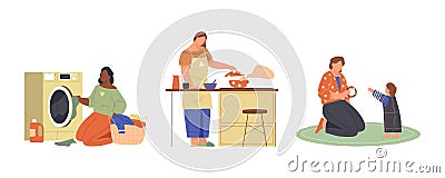 Domestic duty or house work, vector cliparts. Vector Illustration