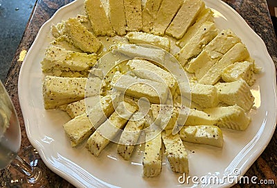 Domestic Cheese in Virgin Olive Oil Stock Photo
